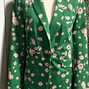 Boden Green Jacket with Pink Floral Accents